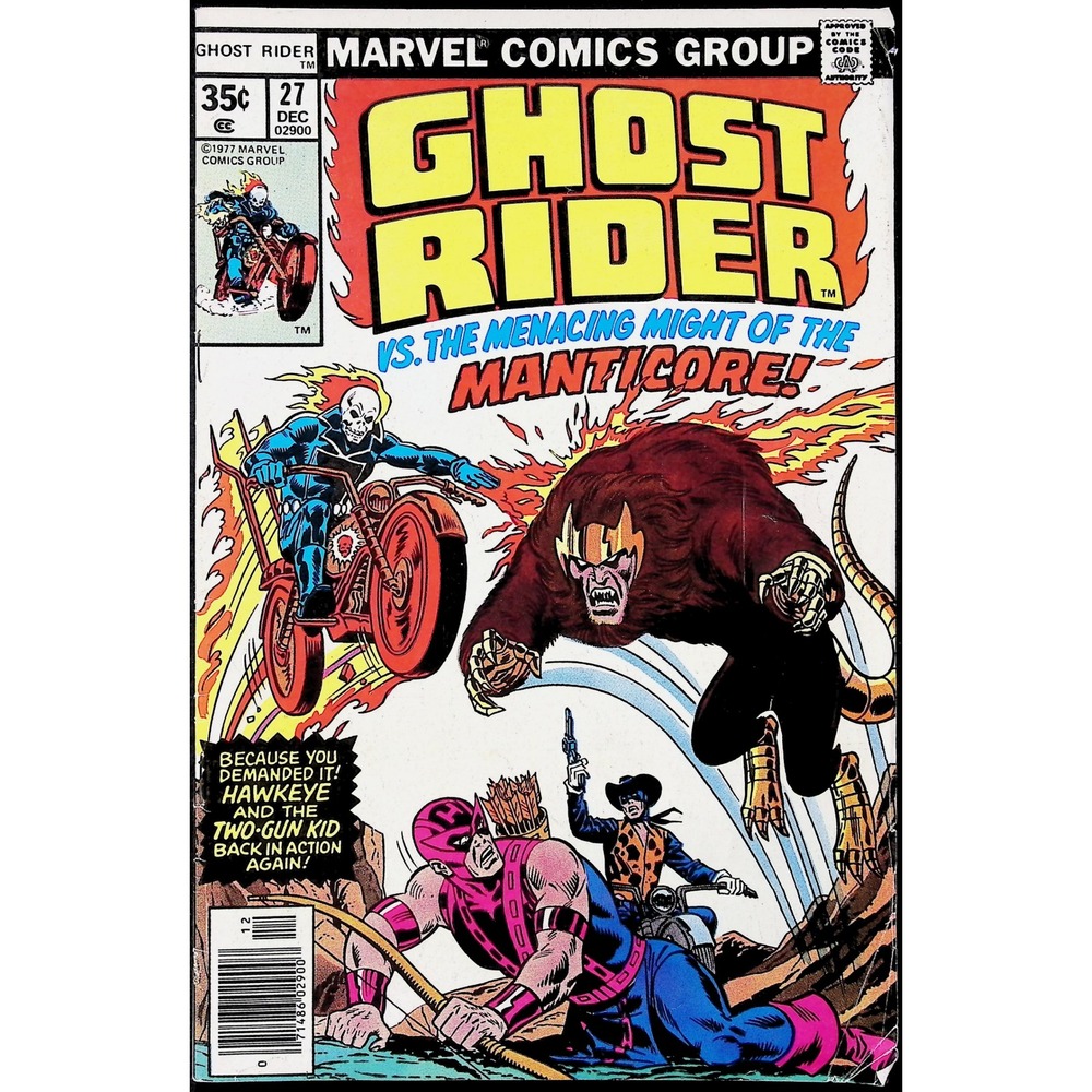 Ghost Rider #27 Marvel comic book 1977 vs Manticore Hawkeye Two-Gun Kid